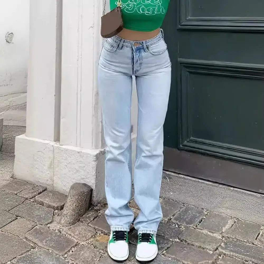 Women's Europe And America Cross Border Light Blue Slim Fit High Waist Stretch Jeans Beyond Trends Hub