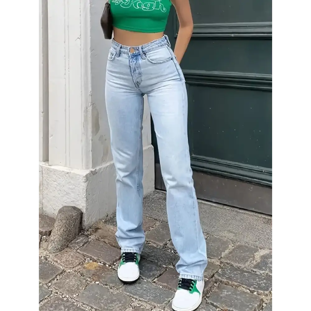 Women's Europe And America Cross Border Light Blue Slim Fit High Waist Stretch Jeans Beyond Trends Hub