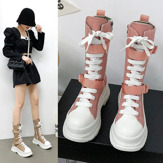 Women's Fashion Casual Platform Lace-up Canvas Boots Beyond Trends Hub
