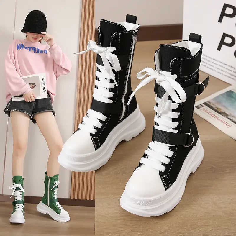 Women's Fashion Casual Platform Lace-up Canvas Boots Beyond Trends Hub