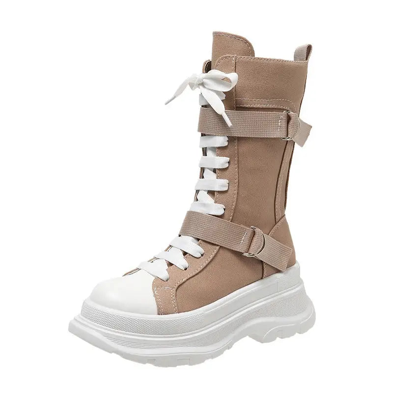 Women's Fashion Casual Platform Lace-up Canvas Boots Beyond Trends Hub