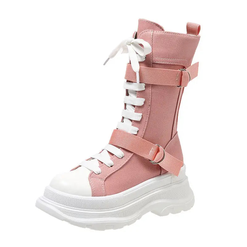 Women's Fashion Casual Platform Lace-up Canvas Boots Beyond Trends Hub