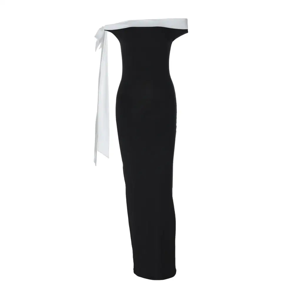 Women’s Fashion Off-shoulder Ribbon Slim Fit Dress