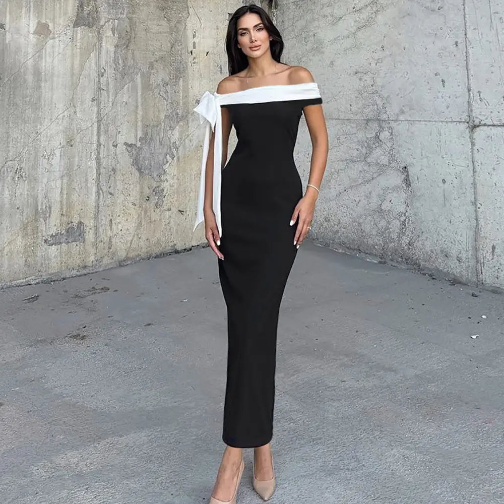 Women’s Fashion Off-shoulder Ribbon Slim Fit Dress