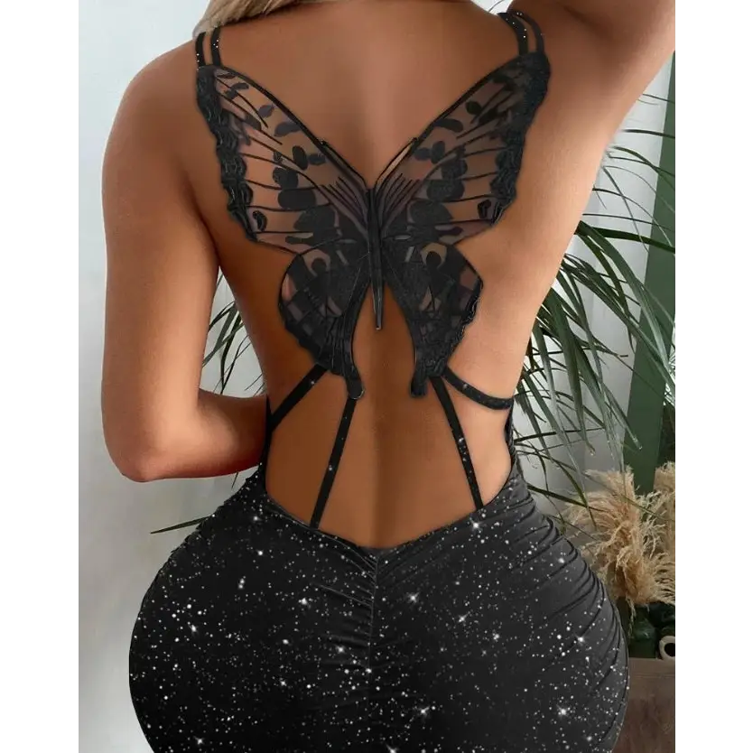 Women’s Fashion Personality Hollow Out Butterfly Dress - Black / S