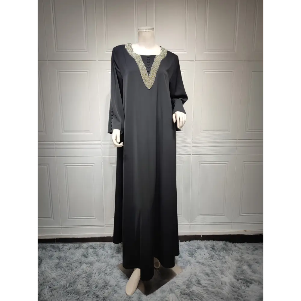 Women’s Fashion Plus Size Women Handmade Beaded Rhinestone Dress - Black / S