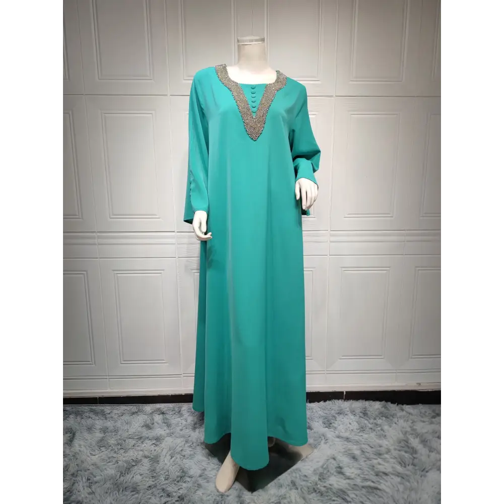 Women’s Fashion Plus Size Women Handmade Beaded Rhinestone Dress - Light Green / S
