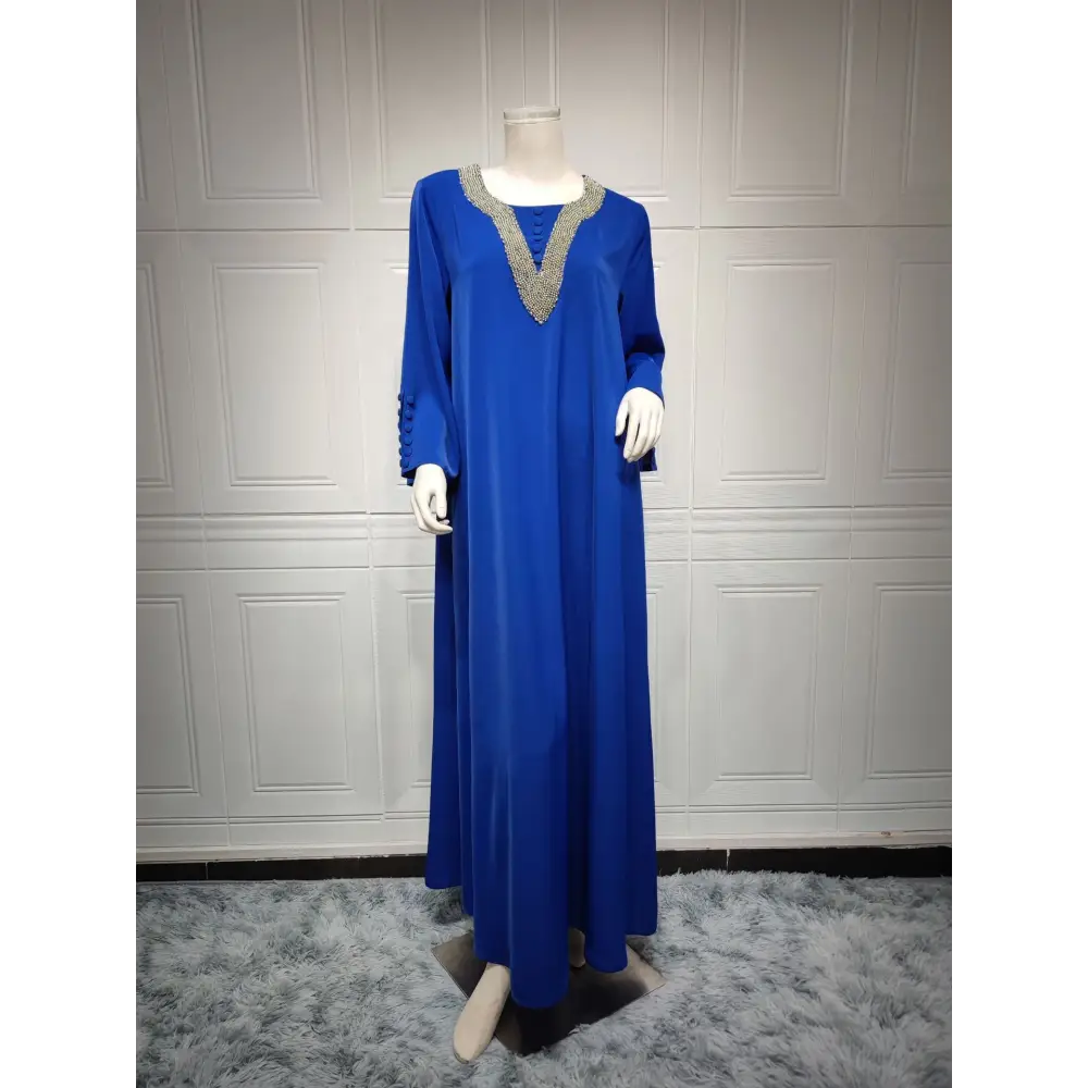 Women’s Fashion Plus Size Women Handmade Beaded Rhinestone Dress - Blue / S