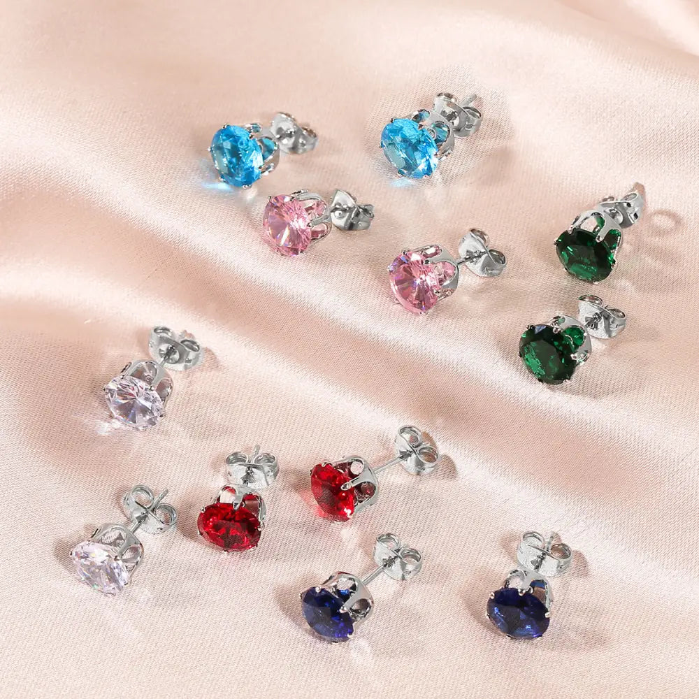 Women's Fashion Simple Stainless Steel Zircon Earings Set - Beyond Trends Hub 