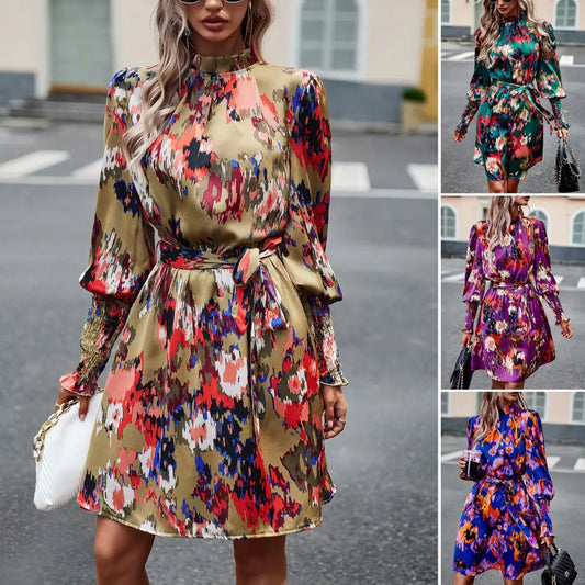 Women’s Fashion Temperament Printed Long Sleeve Dress