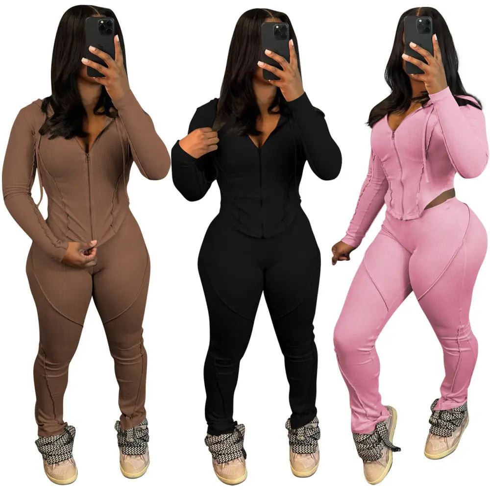 Women’s Fashion Threaded Hooded Two-piece Set