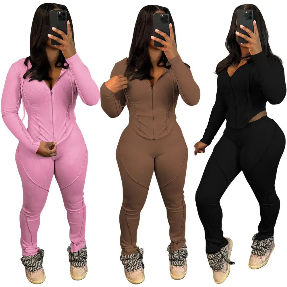 Women’s Fashion Threaded Hooded Two-piece Set