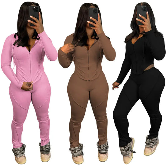 Women’s Fashion Threaded Hooded Two-piece Set