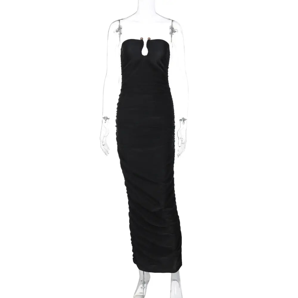 Women’s Fashion V-neck Back Slim Fit Dress - Black / S