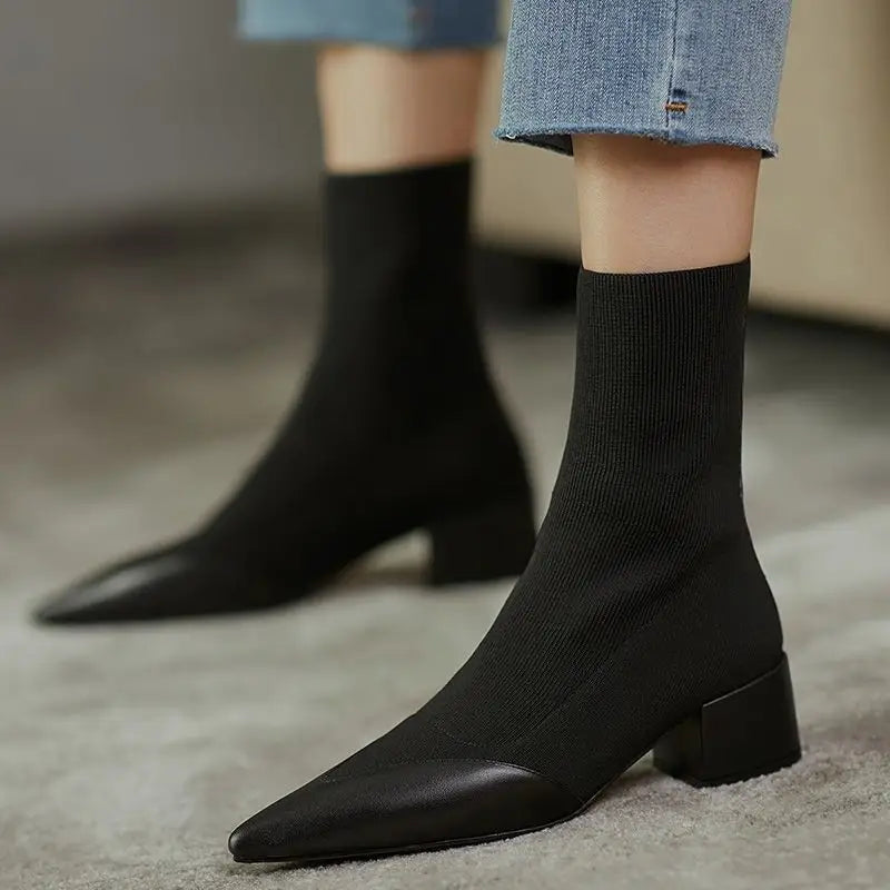 Women's Fashion Woolen Yarn Boots Pointed Chunky Heel Short Boots Beyond Trends Hub
