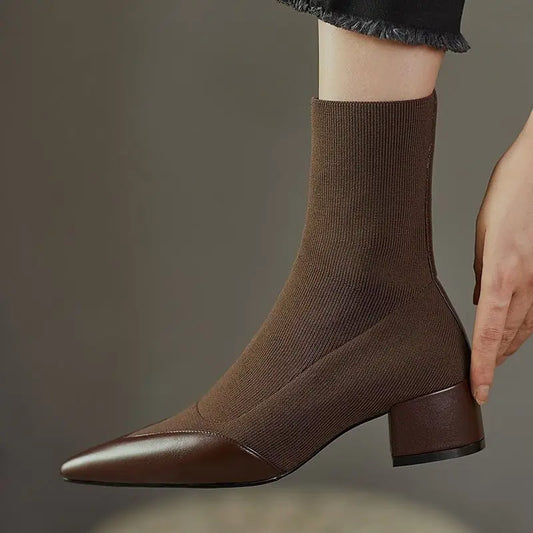 Women's Fashion Woolen Yarn Boots Pointed Chunky Heel Short Boots Beyond Trends Hub