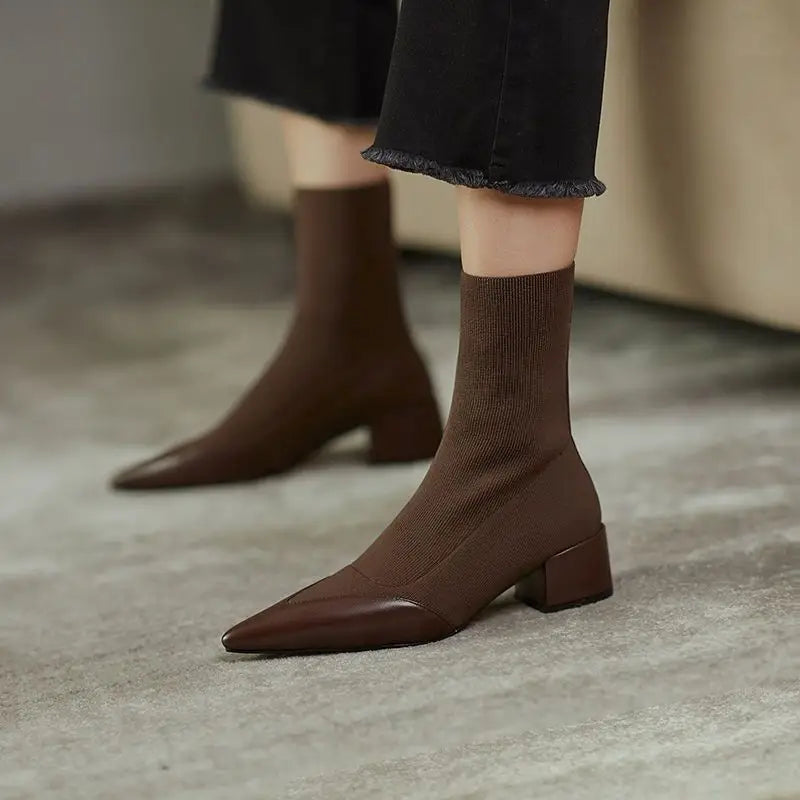 Women's Fashion Woolen Yarn Boots Pointed Chunky Heel Short Boots Beyond Trends Hub