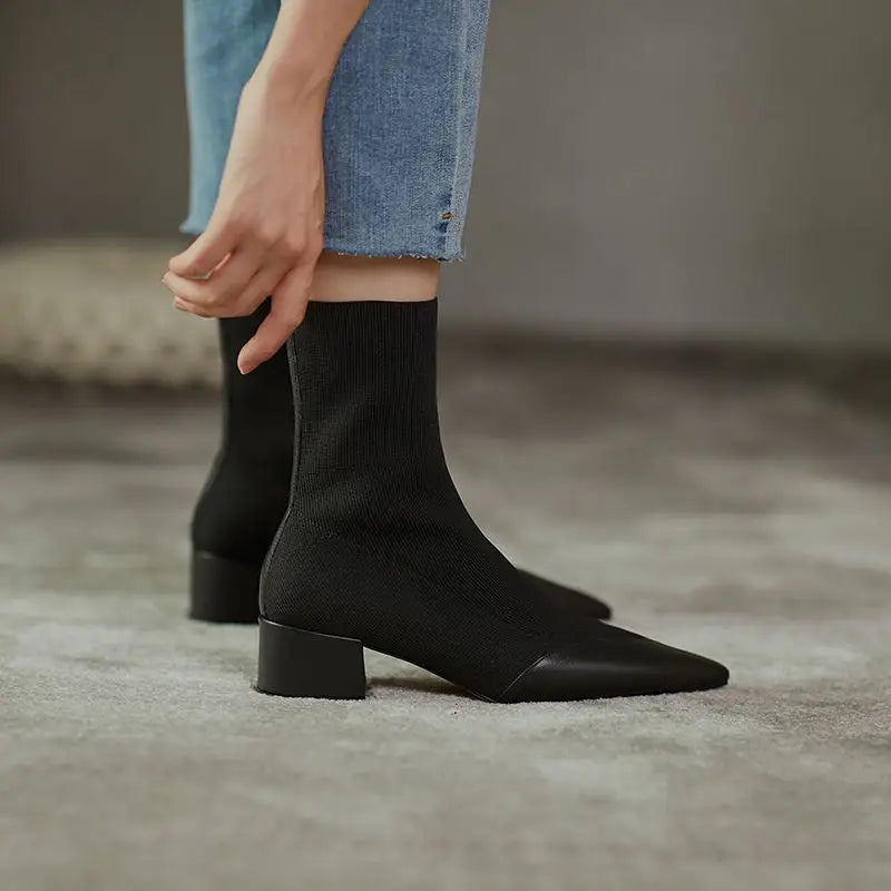 Women's Fashion Woolen Yarn Boots Pointed Chunky Heel Short Boots Beyond Trends Hub