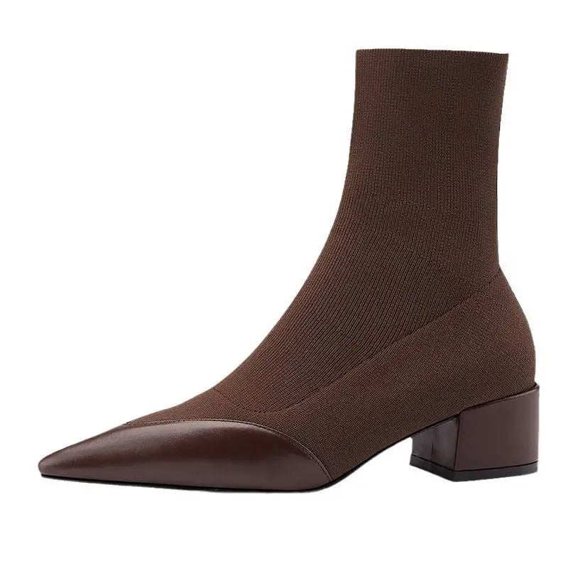 Women's Fashion Woolen Yarn Boots Pointed Chunky Heel Short Boots Beyond Trends Hub
