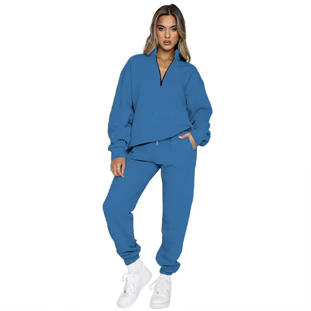Women's Fashion Zipper Pullover Long Sleeve Sweater Two-piece Set Beyond Trends Hub