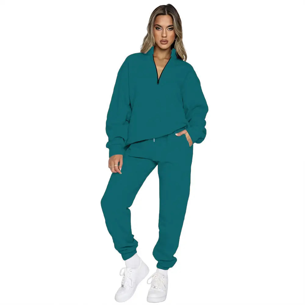 Women's Fashion Zipper Pullover Long Sleeve Sweater Two-piece Set Beyond Trends Hub