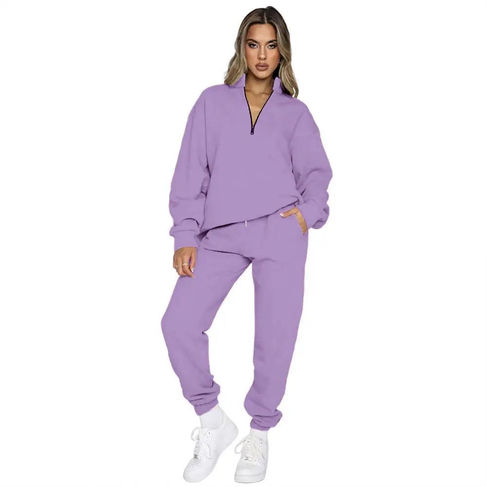 Women's Fashion Zipper Pullover Long Sleeve Sweater Two-piece Set Beyond Trends Hub