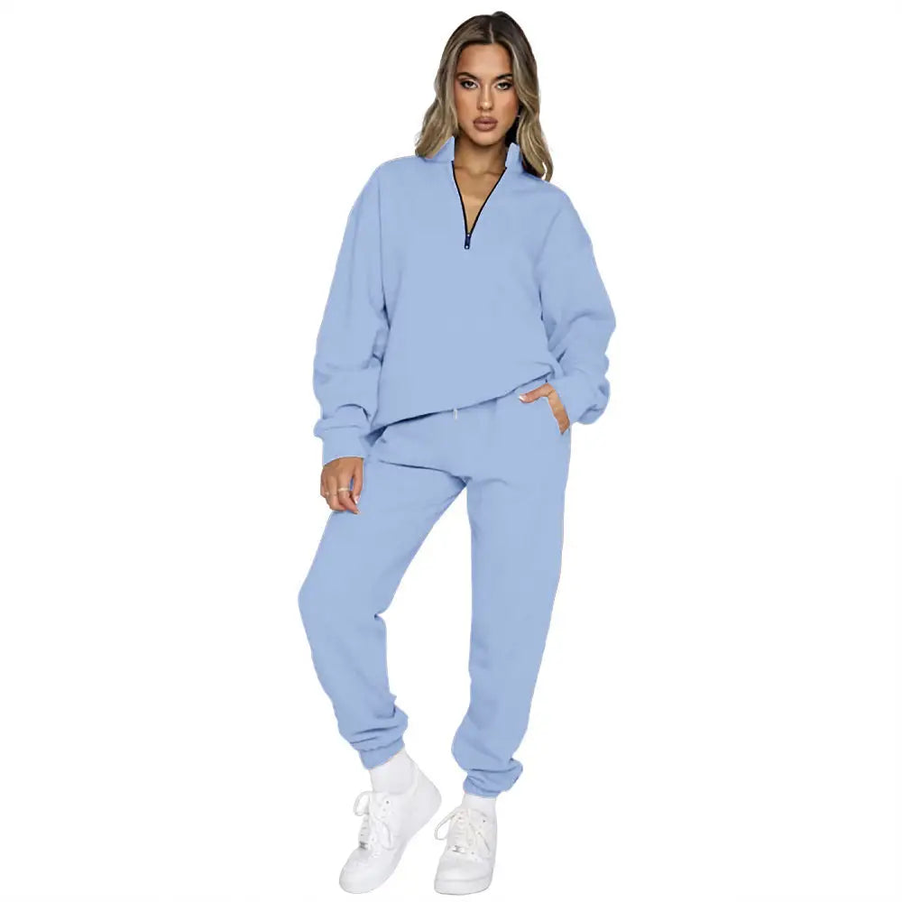 Women's Fashion Zipper Pullover Long Sleeve Sweater Two-piece Set Beyond Trends Hub
