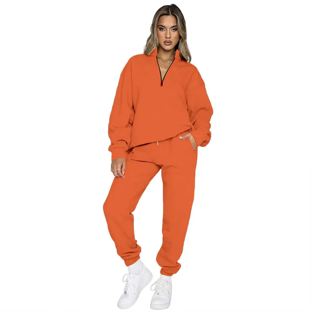 Women's Fashion Zipper Pullover Long Sleeve Sweater Two-piece Set Beyond Trends Hub