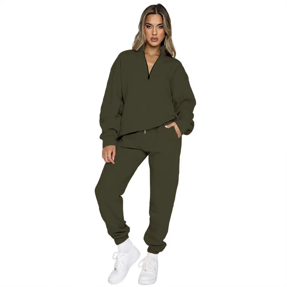 Women's Fashion Zipper Pullover Long Sleeve Sweater Two-piece Set Beyond Trends Hub