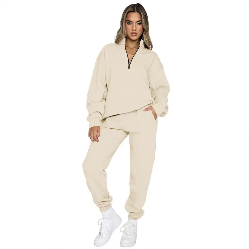 Women's Fashion Zipper Pullover Long Sleeve Sweater Two-piece Set Beyond Trends Hub