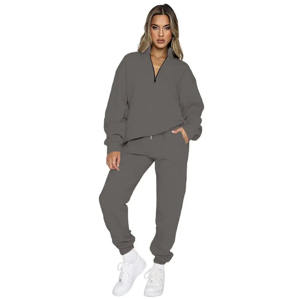 Women's Fashion Zipper Pullover Long Sleeve Sweater Two-piece Set Beyond Trends Hub