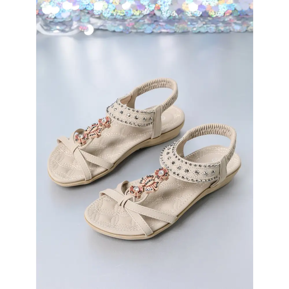Women’s Flat Sandals Plus Size Diamond Casual Shoes - Apricot / 36