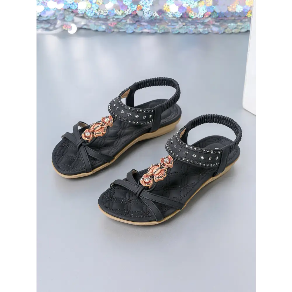 Women’s Flat Sandals Plus Size Diamond Casual Shoes - Black / 36