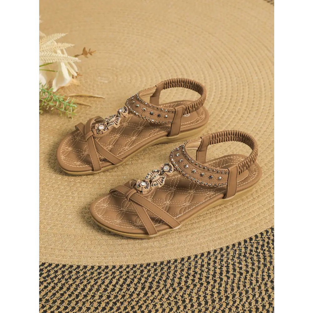 Women’s Flat Sandals Plus Size Diamond Casual Shoes - Caramel Color / 36