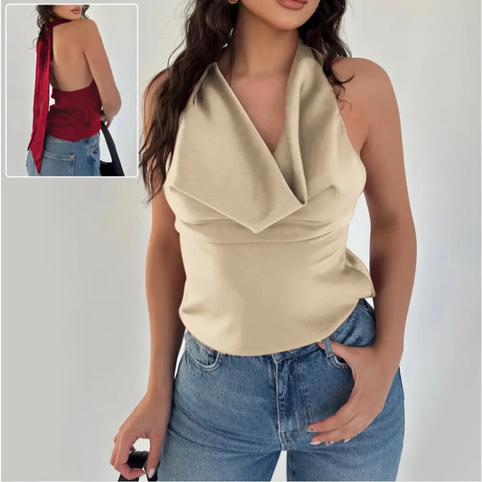 Women’s Halter Backless Tank Vest Fashion Solid Color Slim Fit Tied Tube Top