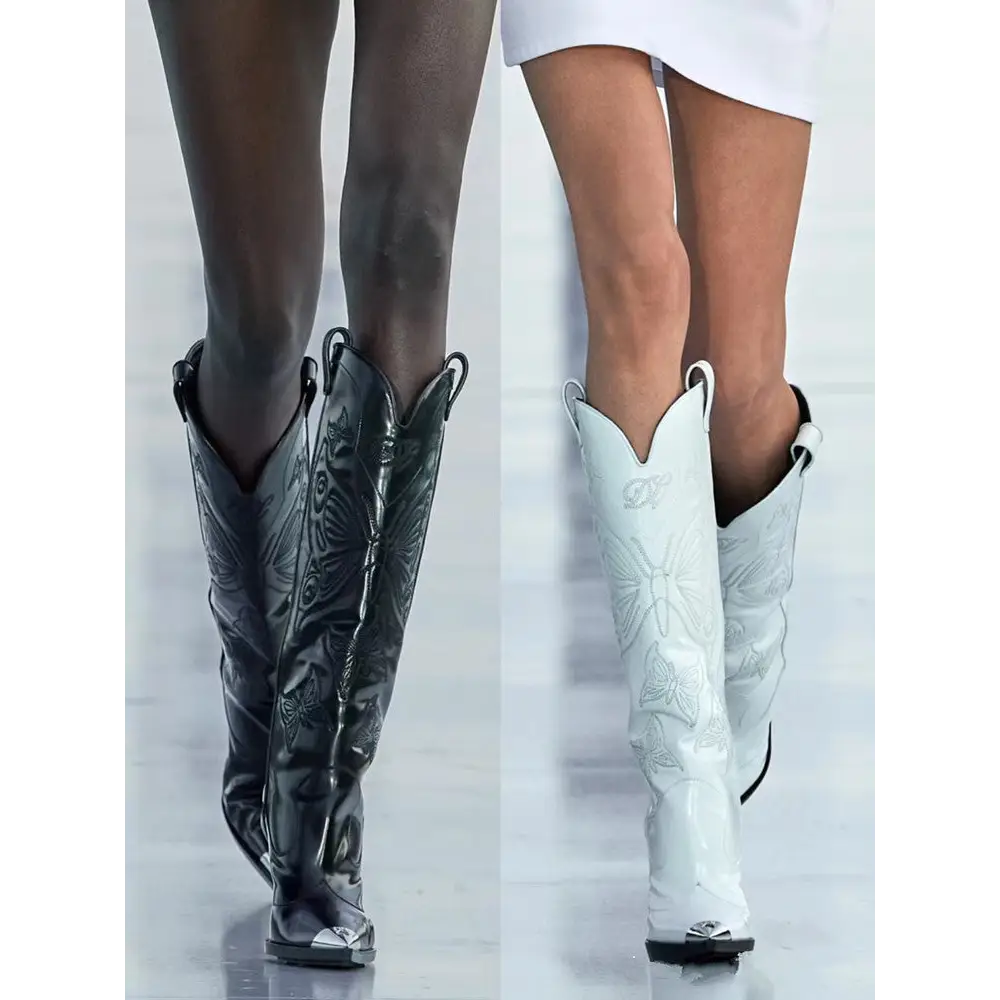 Women's High-heeled Metal Pointed-toe Bowknot Embroidered Boots Beyond Trends Hub