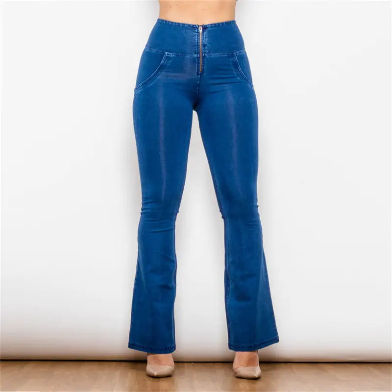 Women’s High Waist Flared Dark Blue Stretch Jeans - Dark blue / 3XL