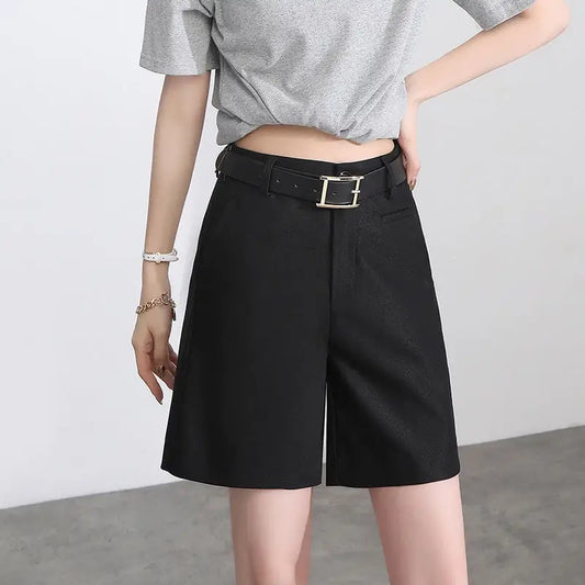 Women’s High Waist Thin Plus Size Suit Shorts - Black / S