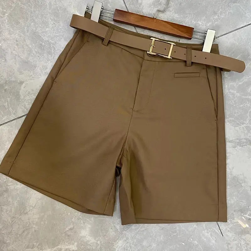 Women’s High Waist Thin Plus Size Suit Shorts - Camel / S