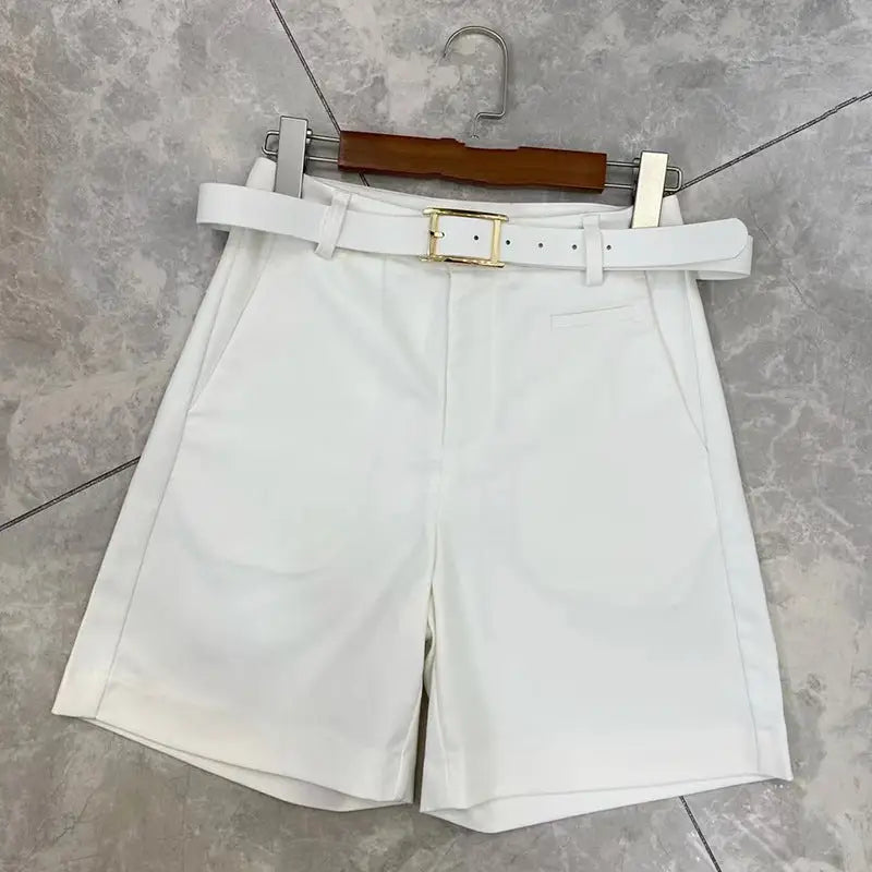 Women’s High Waist Thin Plus Size Suit Shorts - White / S
