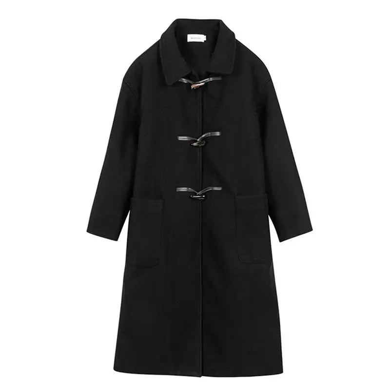 Women's Horn Buckle Mid-length College Wind Woolen Coat Beyond Trends Hub
