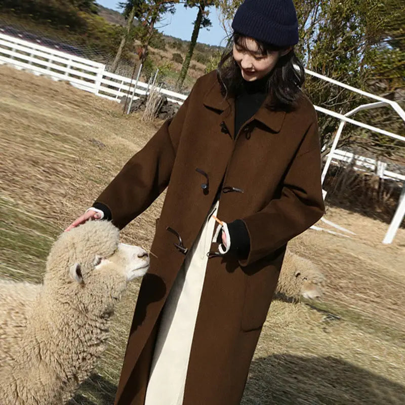 Women's Horn Buckle Mid-length College Wind Woolen Coat Beyond Trends Hub