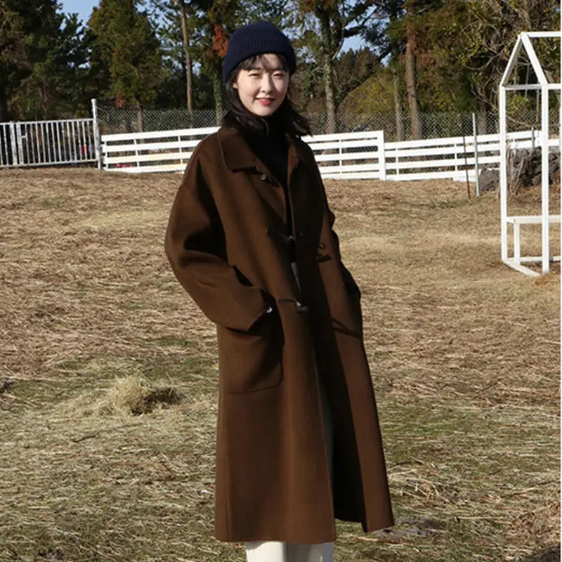 Women's Horn Buckle Mid-length College Wind Woolen Coat Beyond Trends Hub