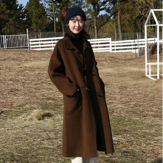 Women's Horn Buckle Mid-length College Wind Woolen Coat Beyond Trends Hub