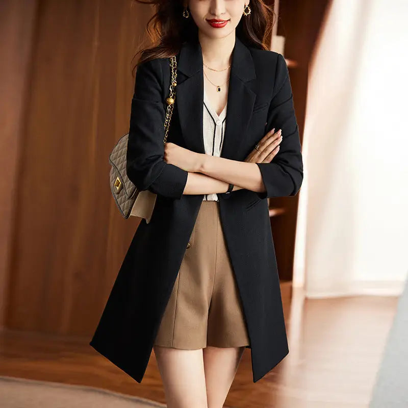 Women’s Korean Formal Suit Commuting Windbreaker - Black / S