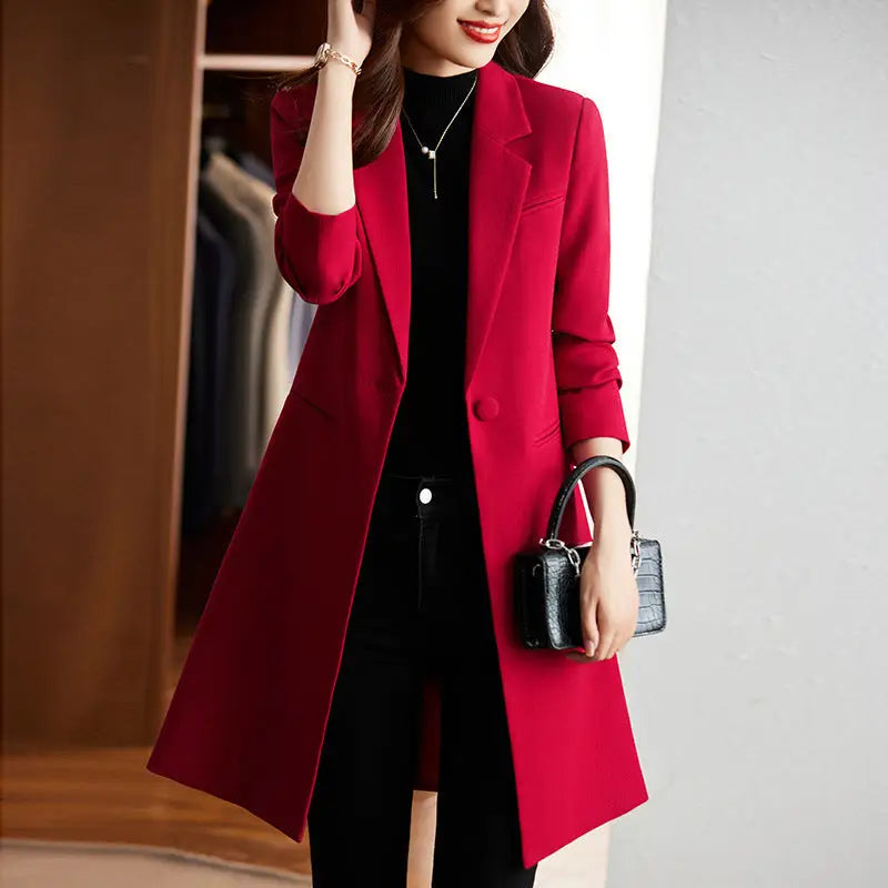 Women’s Korean Formal Suit Commuting Windbreaker - Red / S