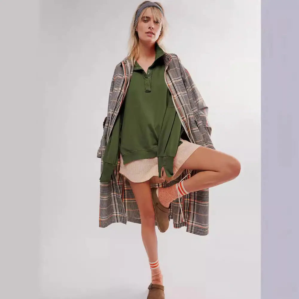 Women's Lantern Sleeve Decorative Moulding Split Lapel Sweater Beyond Trends Hub