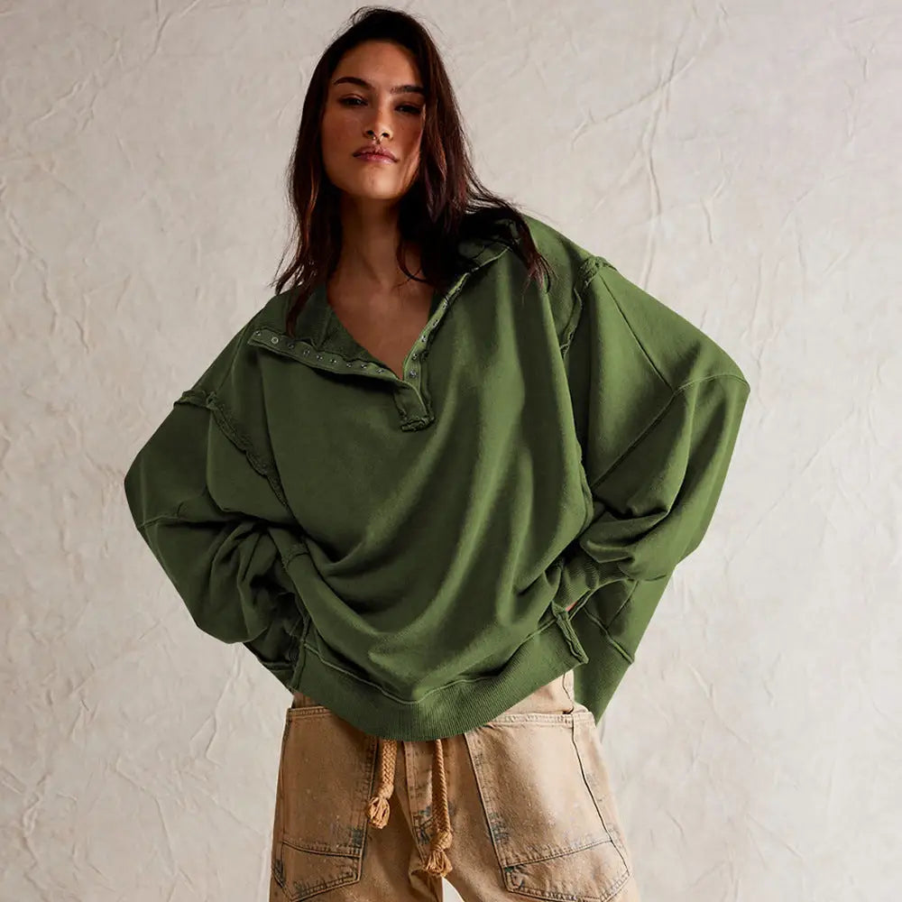 Women's Lantern Sleeve Decorative Moulding Split Lapel Sweater Beyond Trends Hub