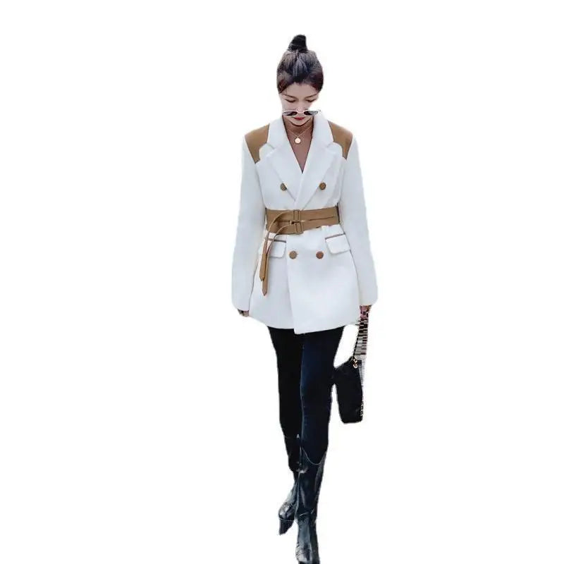Women's Leather Loose Fit Woolen Coat Beyond Trends Hub