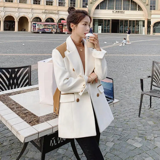 Women's Leather Loose Fit Woolen Coat Beyond Trends Hub